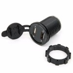 Priza USB x 2 si Voltmetru digital pentru moto, led albastru, culoare negru, tip II